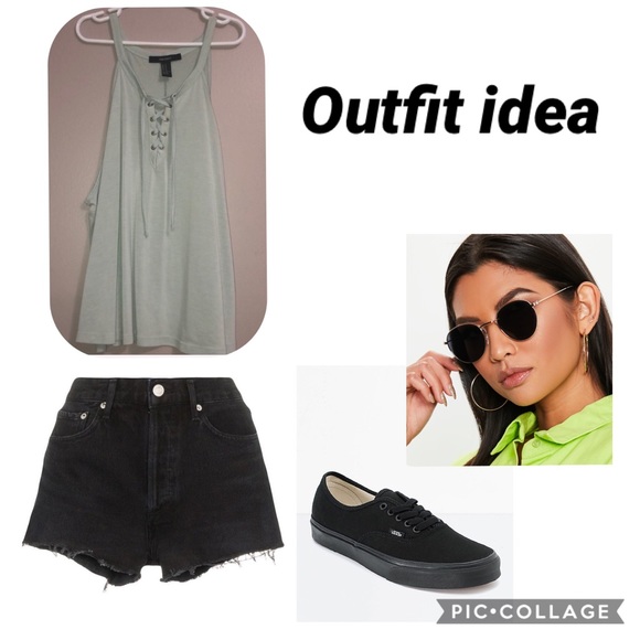 Mint green tank top with lace up front - Picture 3 of 3